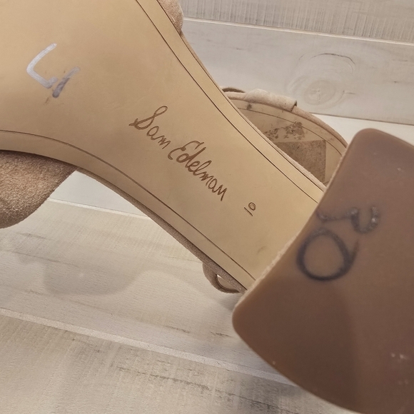 {10} Sam Edelman Yancy Block Heel Ankle Strap Sandal in Golden Caramel Suede - Picture 14 of 14